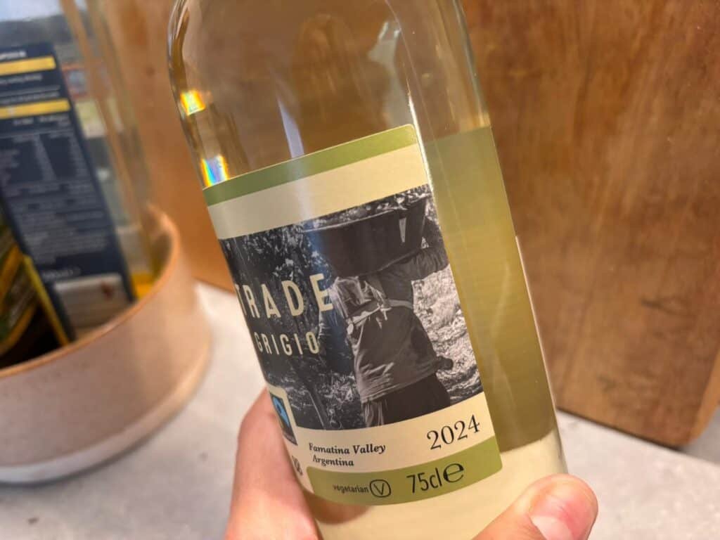 white wine bottle showing the region of the wine Famatina Valley, Argentina